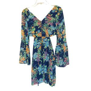 Rachael & Chloe Sundress Sz Large Sexy Floral Cut-Out Sheer Bell Sleeves Women's